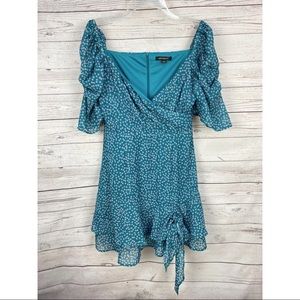 HAODUOYI Flower Print Puff Sleeve Mini Dress XL